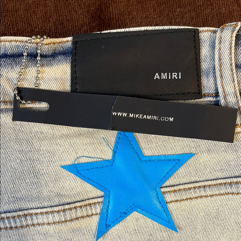 AMIRI Gray and Blue Skinny Jeans with Star Detail